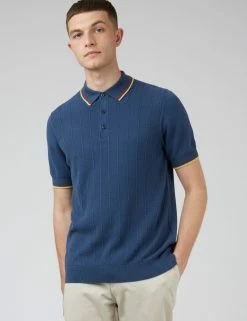 Textured Knit Fitted Polo - Blue Denim -clothing Shop 0070753 850 B rgafkd
