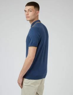 Textured Knit Fitted Polo - Blue Denim -clothing Shop 0070753 850 C pdljhm