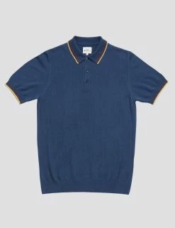 Textured Knit Fitted Polo - Blue Denim -clothing Shop 0070753 850 D srusp8