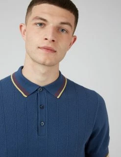 Textured Knit Fitted Polo - Blue Denim -clothing Shop 0070753 850 E pro2fm