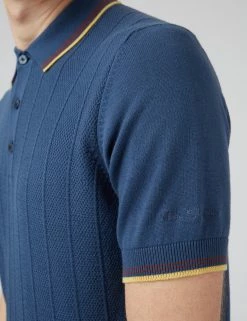 Textured Knit Fitted Polo - Blue Denim -clothing Shop 0070753 850 F xfwpfc