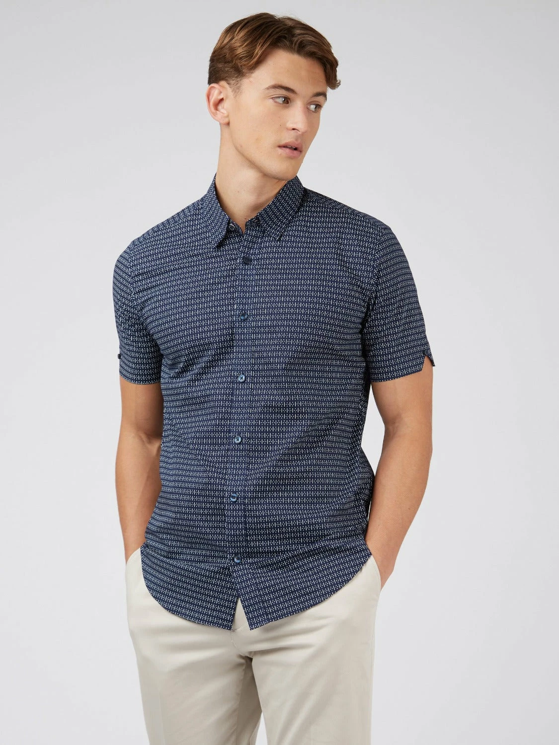 Dash Print Short-Sleeve Shirt - Marine 3 Dash Print Short-Sleeve Shirt - Marine - Image 3