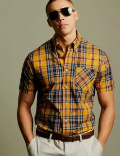 Classic Check Short-Sleeve Shirt - Gold -clothing Shop 0071135 470 SoW 138 h3rqze