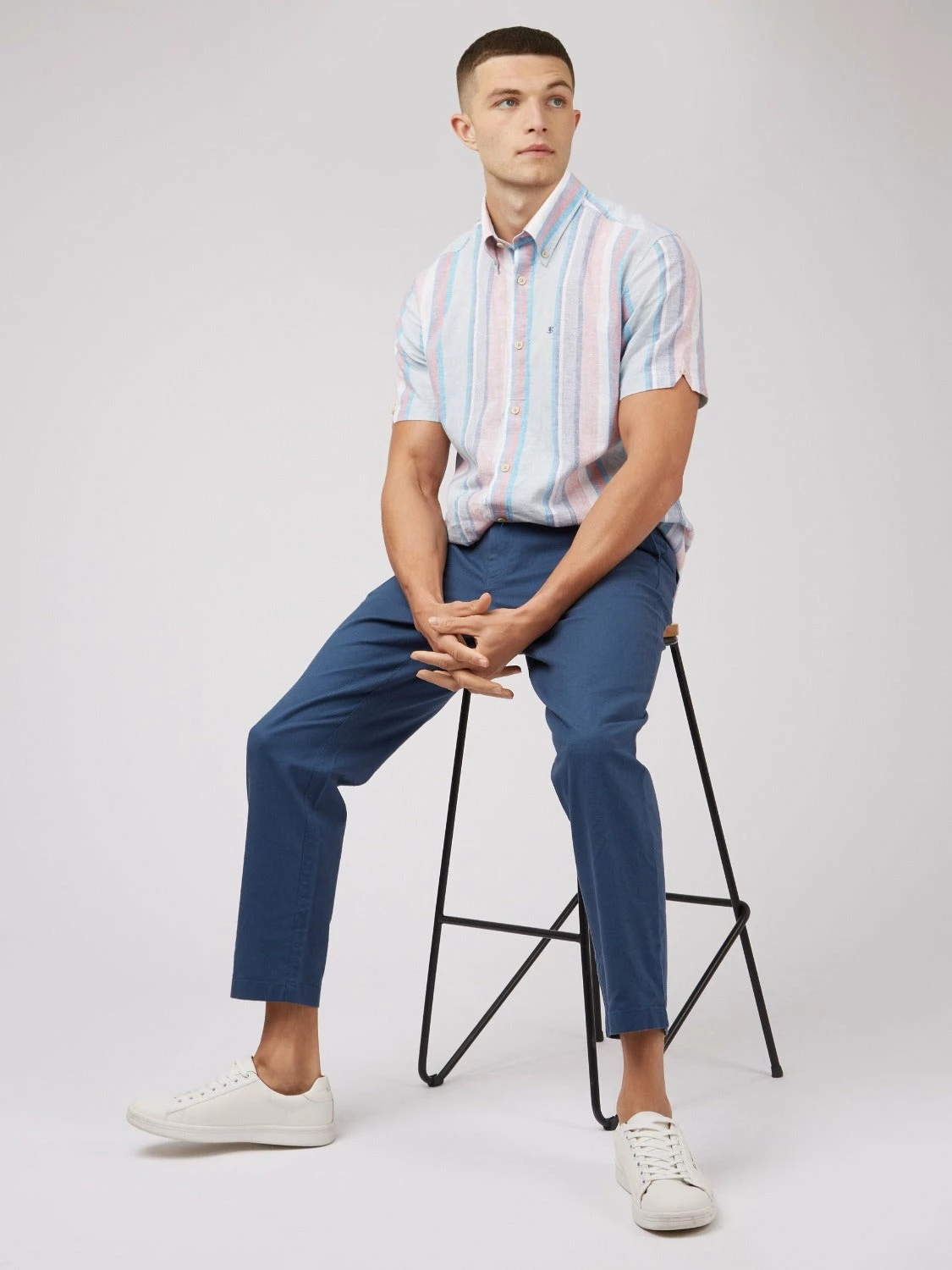 Linen Pastel Stripe Short-Sleeve Shirt 5 Linen Pastel Stripe Short-Sleeve Shirt - Image 5