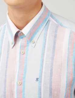 Linen Pastel Stripe Short-Sleeve Shirt 11 Linen Pastel Stripe Short-Sleeve Shirt -clothing Shop 0071149 152 E hdjfeh