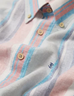 Linen Pastel Stripe Short-Sleeve Shirt