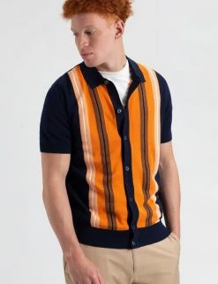 Iconic Vertical Stripe Button-Through Mod Knit Polo