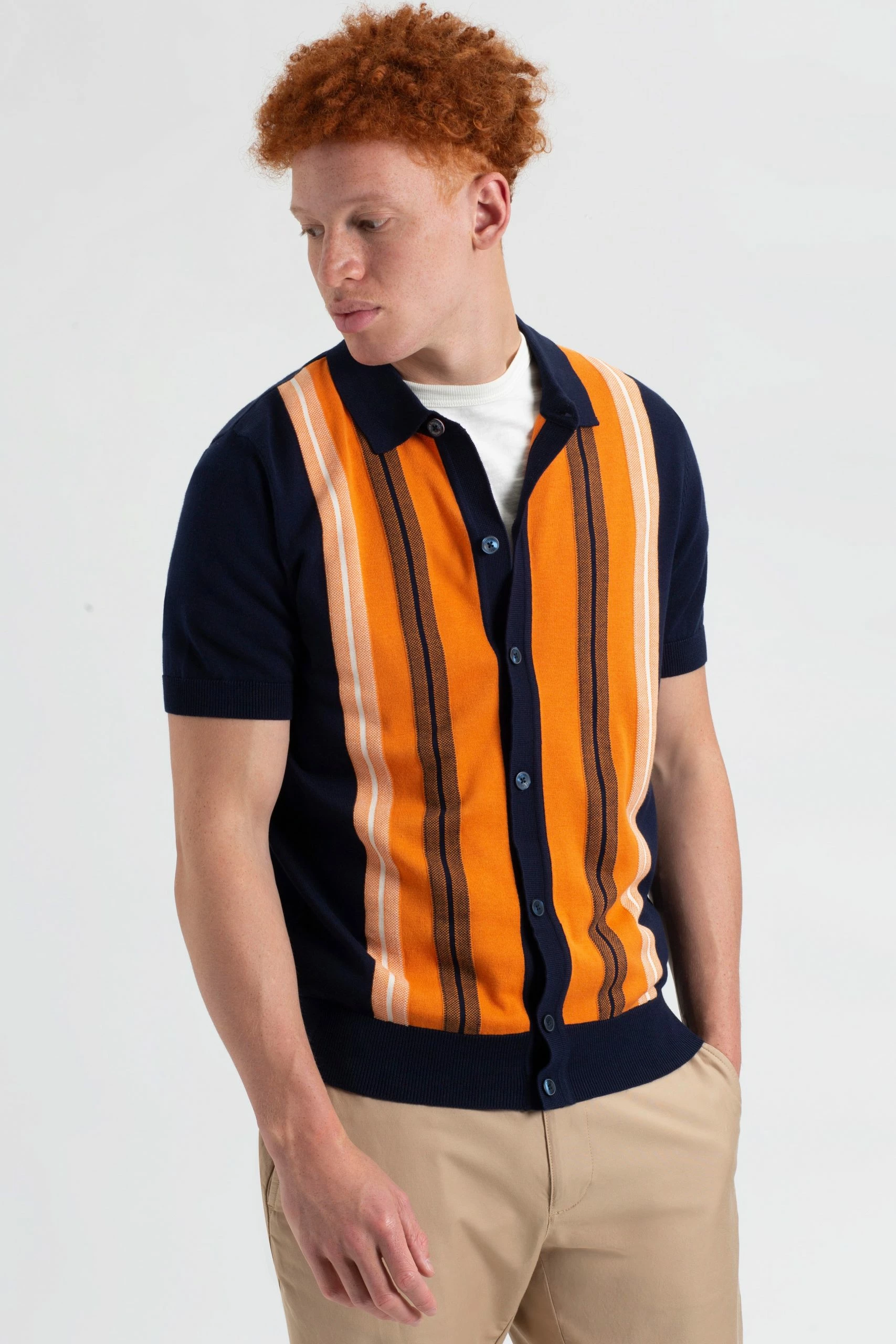 Iconic Vertical Stripe Button-Through Mod Knit Polo 1 Iconic Vertical Stripe Button-Through Mod Knit Polo