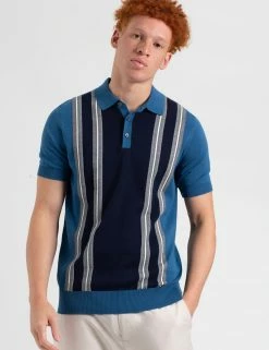 Iconic Vertical Textured Stripe Mod Knit Polo - Royal Blue