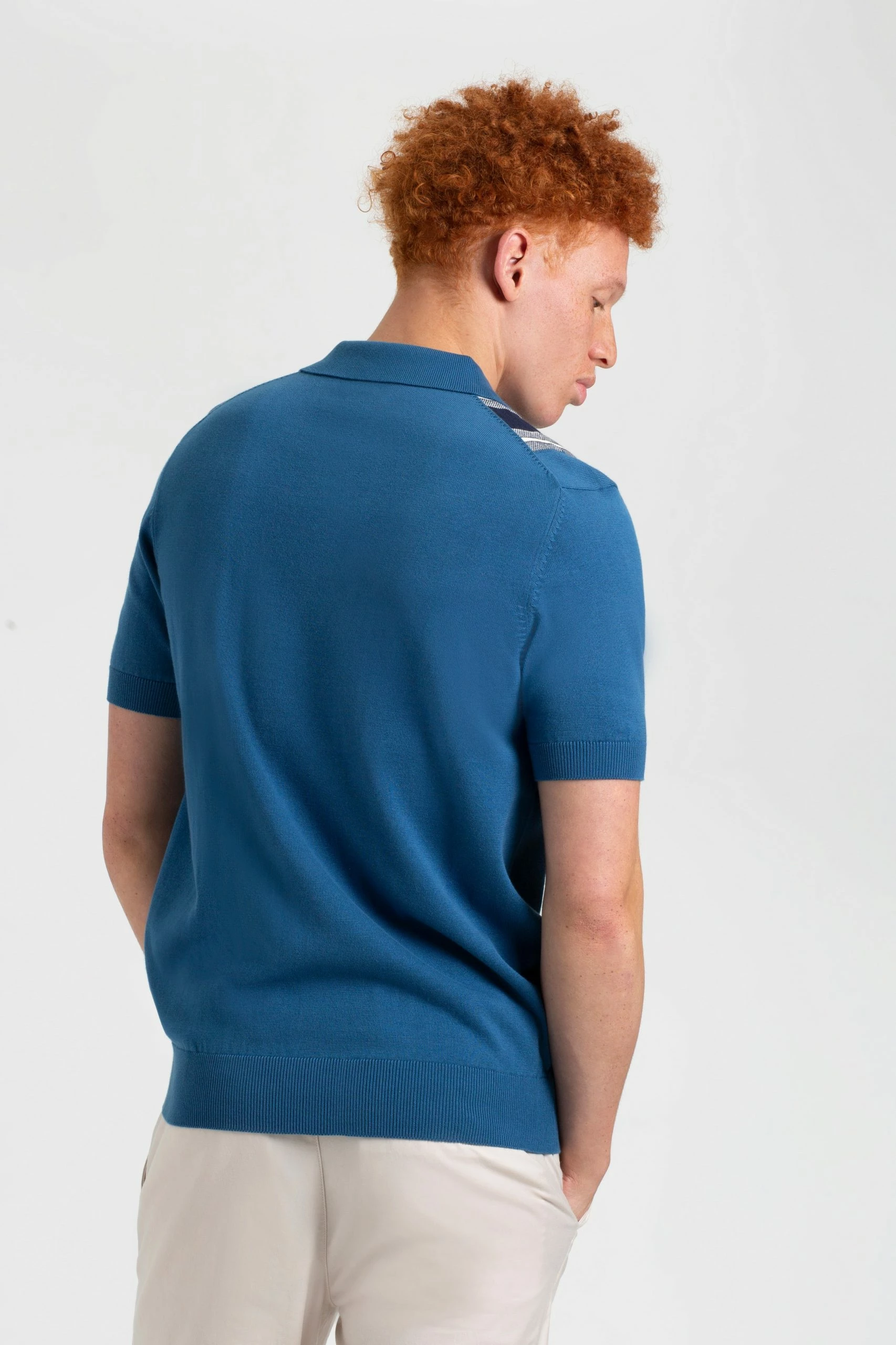 Iconic Vertical Textured Stripe Mod Knit Polo - Royal Blue 4 Iconic Vertical Textured Stripe Mod Knit Polo - Royal Blue - Image 4