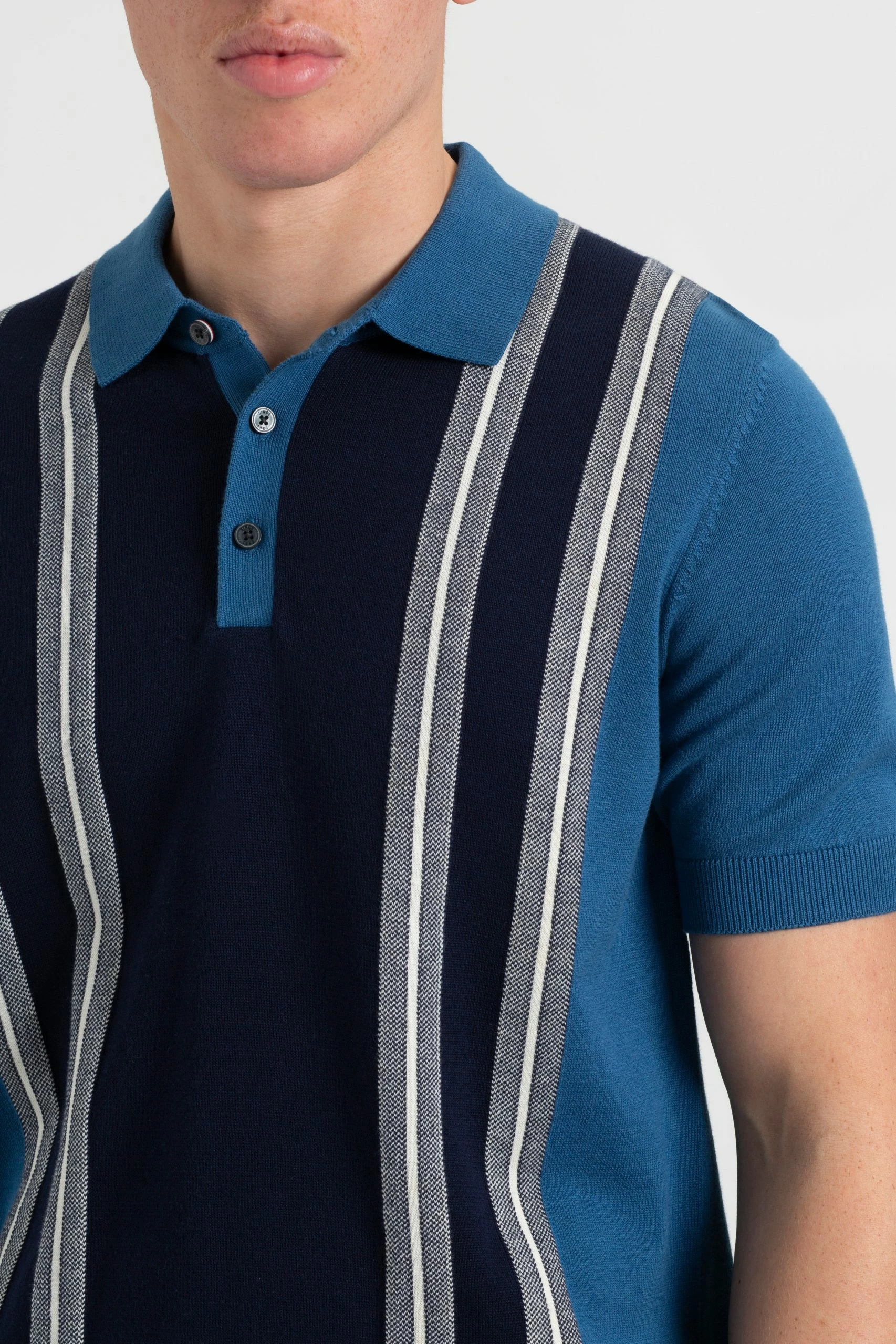 Iconic Vertical Textured Stripe Mod Knit Polo - Royal Blue 2 Iconic Vertical Textured Stripe Mod Knit Polo - Royal Blue - Image 2