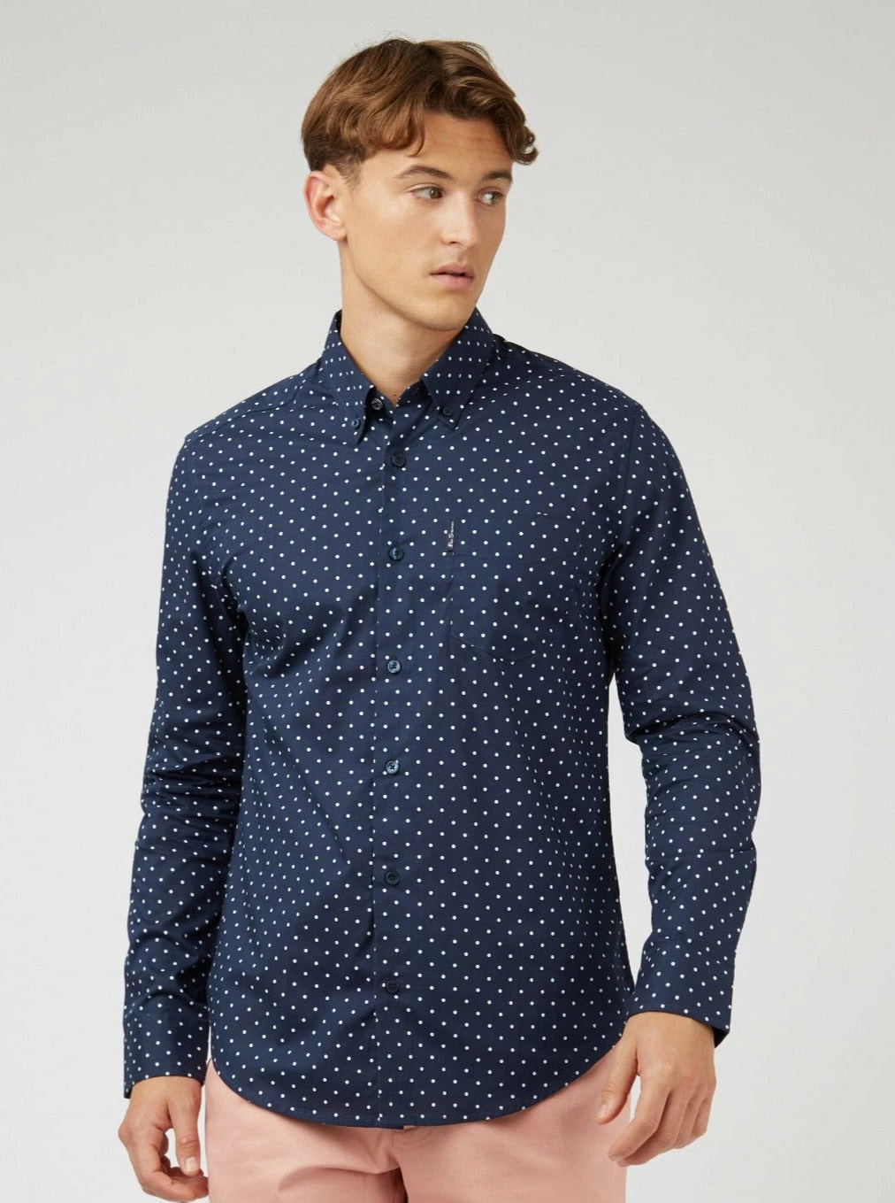 Navy Polka Dot Print Long-Sleeve Shirt 4 Navy Polka Dot Print Long-Sleeve Shirt - Image 4