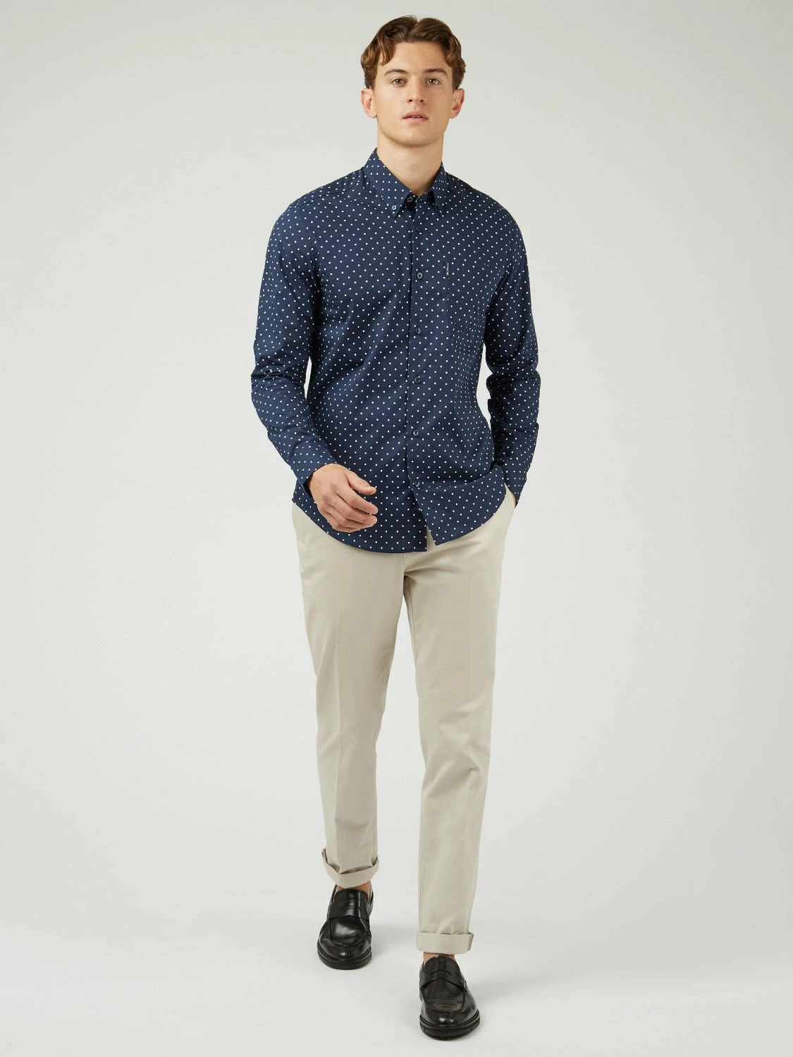 Navy Polka Dot Print Long-Sleeve Shirt 3 Navy Polka Dot Print Long-Sleeve Shirt - Image 3