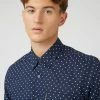 Navy Polka Dot Print Long-Sleeve Shirt