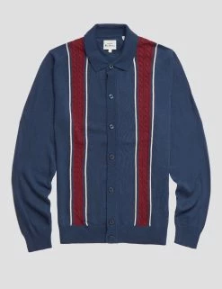 Button-Through Contrast Stripe Long-Sleeve Knit Polo -clothing Shop 0073984C 026 D oha4of