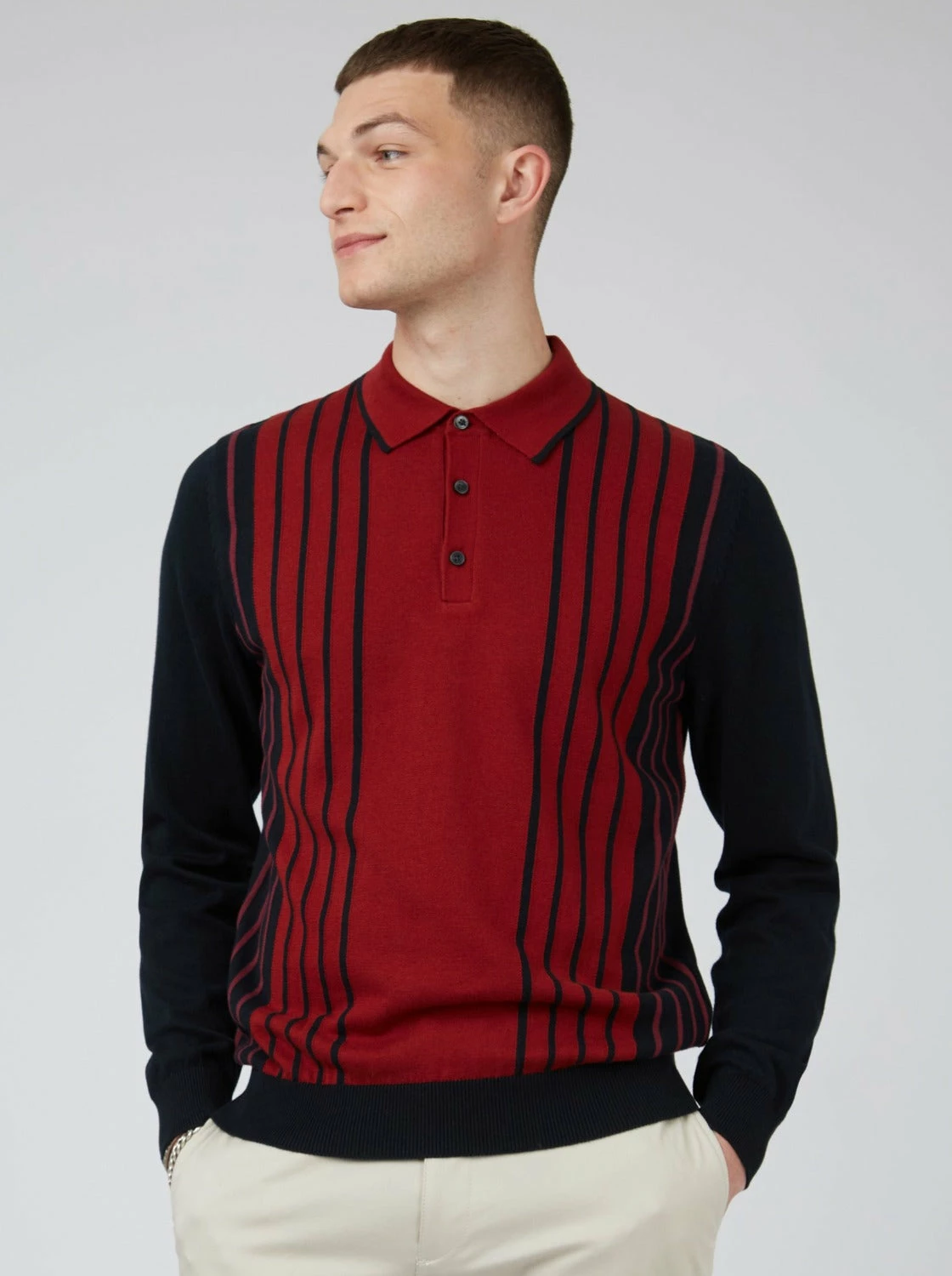 Mod Knit Colorblock Stripe Long-Sleeve Polo 1 Mod Knit Colorblock Stripe Long-Sleeve Polo