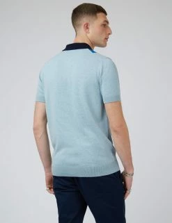 Button-Through Mod Knit Stripe Polo - Sky -clothing Shop 0074405C 120 C c4ry3r