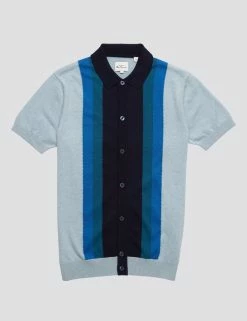 Button-Through Mod Knit Stripe Polo - Sky -clothing Shop 0074405C 120 D yfz8ou