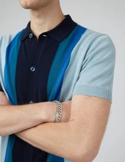 Button-Through Mod Knit Stripe Polo - Sky -clothing Shop 0074405C 120 E ibenzs