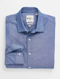 Dot Print Skinny Fit Dress Shirt - Blue/Rose