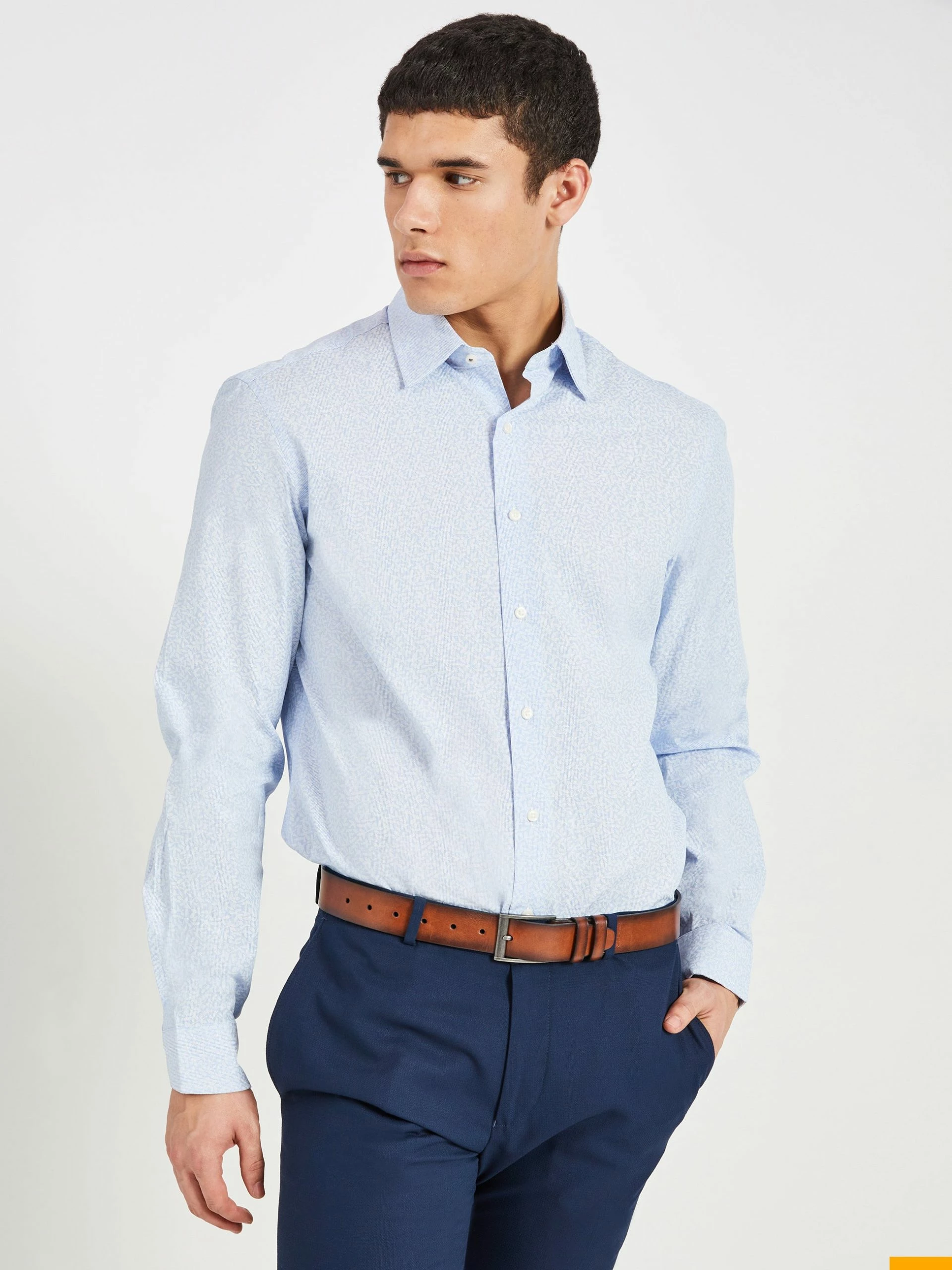 Foliage Print Skinny Fit Dress Shirt - Light Blue 3 Foliage Print Skinny Fit Dress Shirt - Light Blue - Image 3