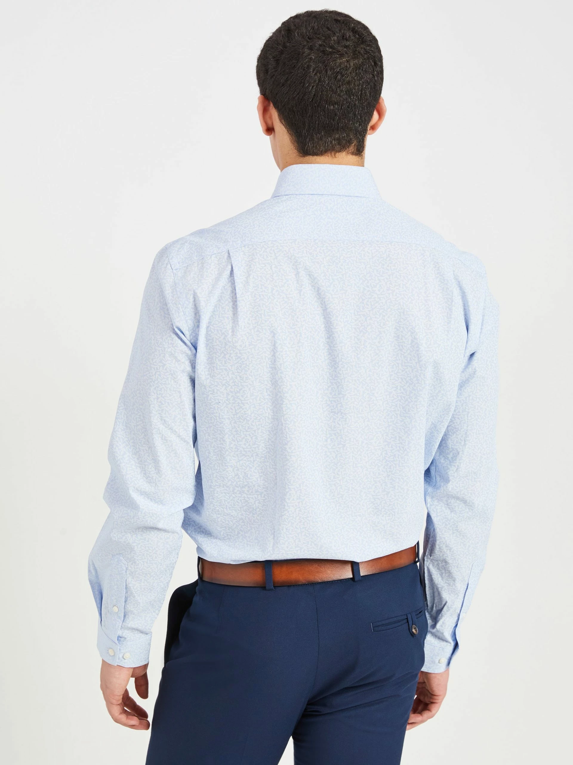 Foliage Print Skinny Fit Dress Shirt - Light Blue 5 Foliage Print Skinny Fit Dress Shirt - Light Blue - Image 5