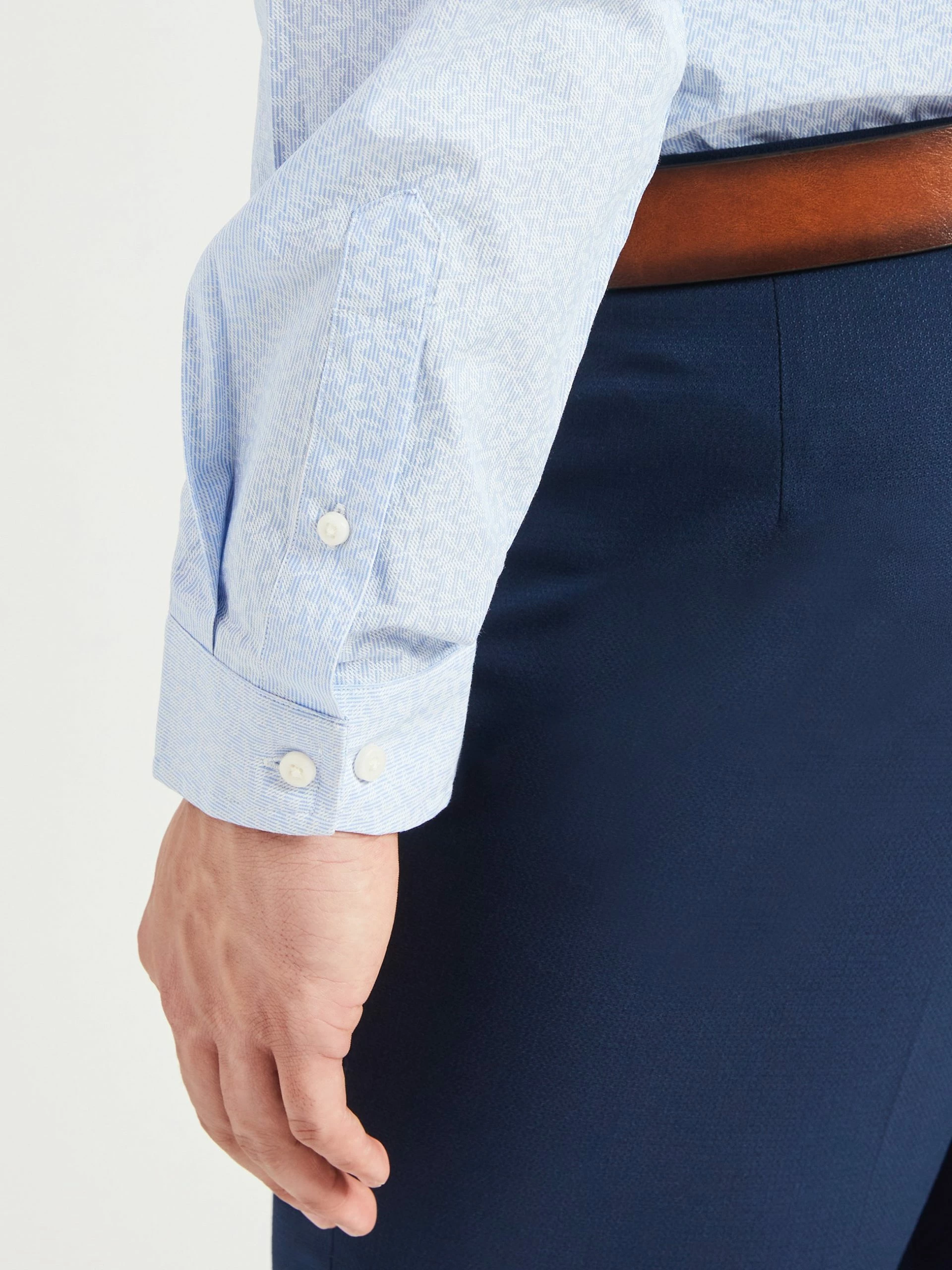 Foliage Print Skinny Fit Dress Shirt - Light Blue 6 Foliage Print Skinny Fit Dress Shirt - Light Blue - Image 6