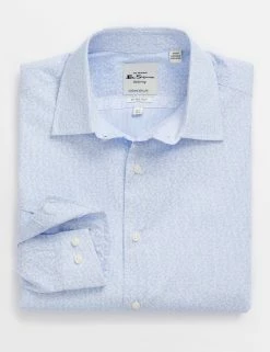 Foliage Print Skinny Fit Dress Shirt - Light Blue