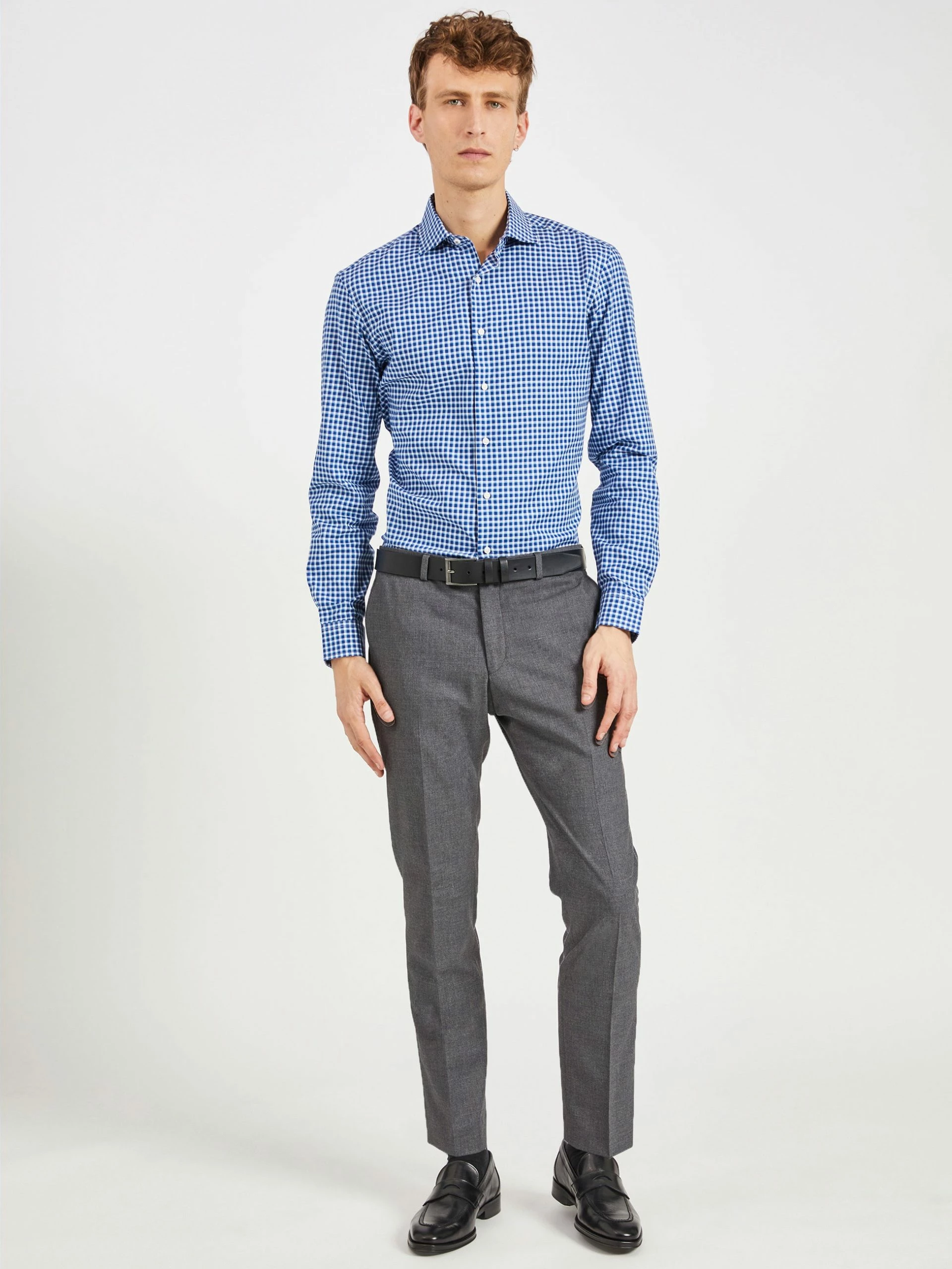 Pinpoint Check Slim Fit Dress Shirt - Teal/Blue 4 Pinpoint Check Slim Fit Dress Shirt - Teal/Blue - Image 4