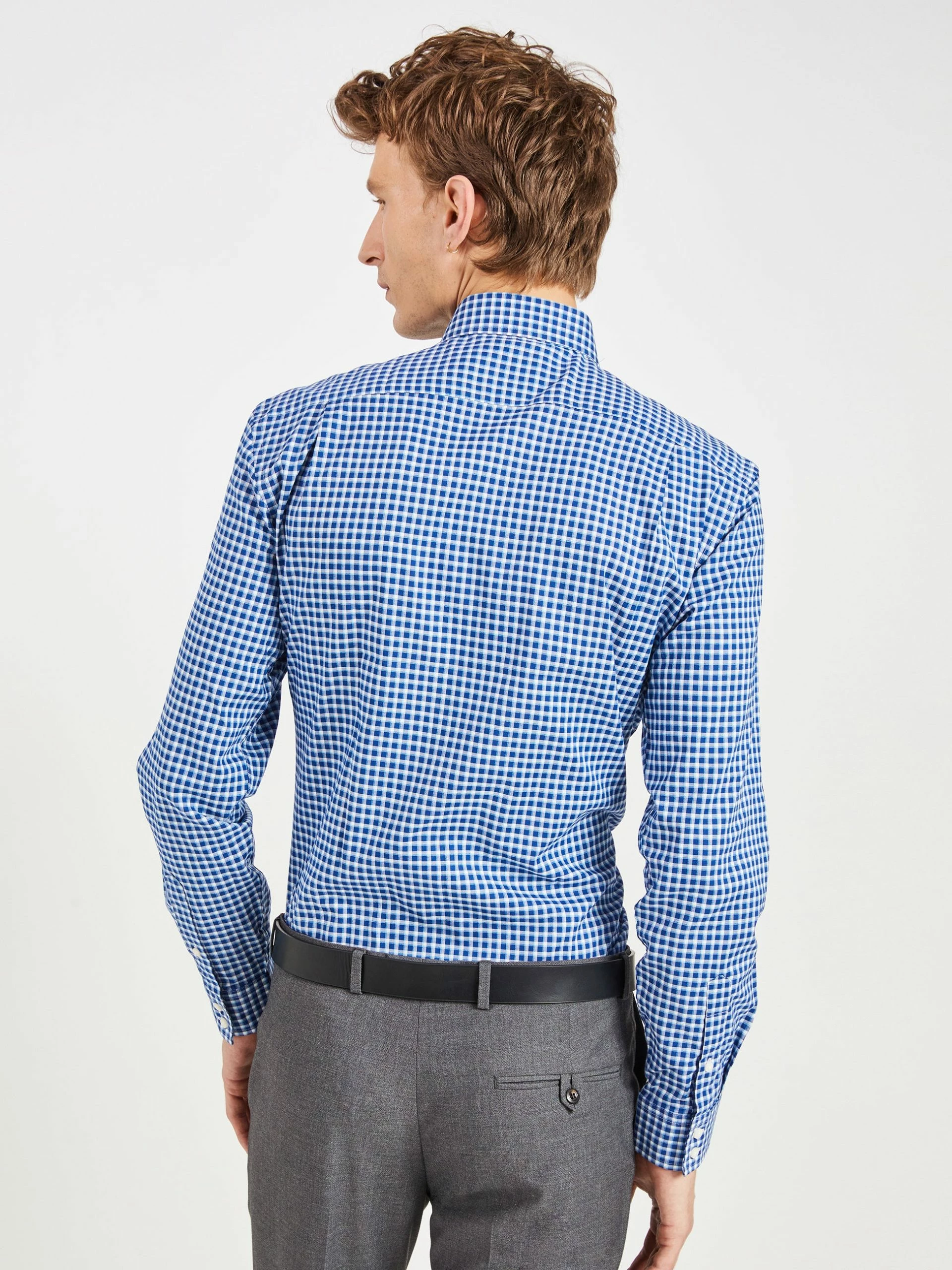 Pinpoint Check Slim Fit Dress Shirt - Teal/Blue 5 Pinpoint Check Slim Fit Dress Shirt - Teal/Blue - Image 5