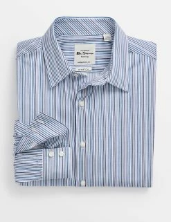Sateen Stripe Slim Fit Dress Shirt - Teal/Blue