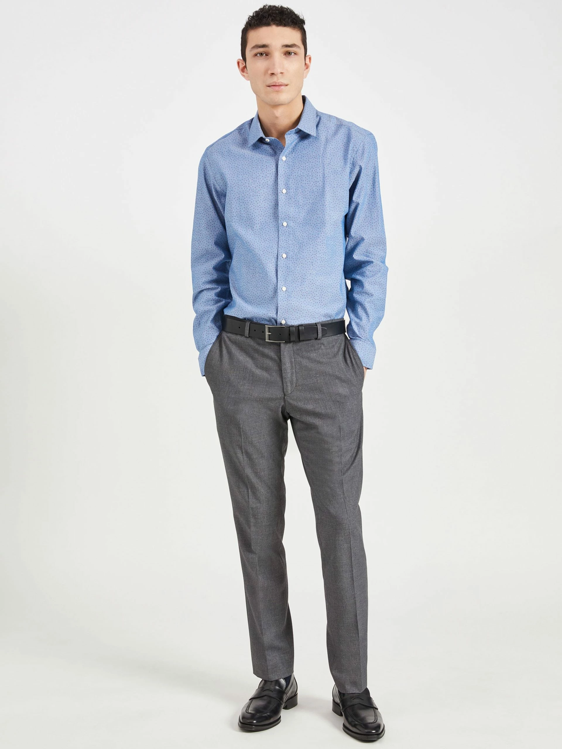 Dobby Print Slim Fit Dress Shirt - Dark Teal 4 Dobby Print Slim Fit Dress Shirt - Dark Teal - Image 4