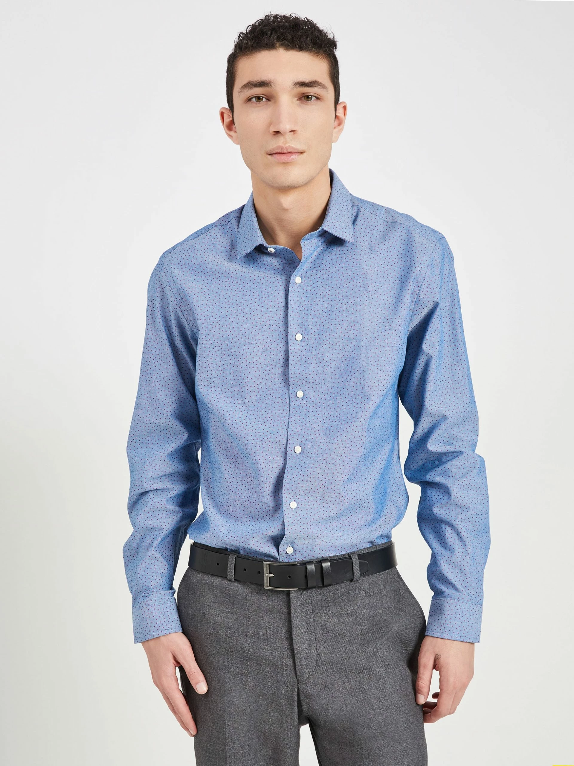 Dobby Print Slim Fit Dress Shirt - Dark Teal 3 Dobby Print Slim Fit Dress Shirt - Dark Teal - Image 3