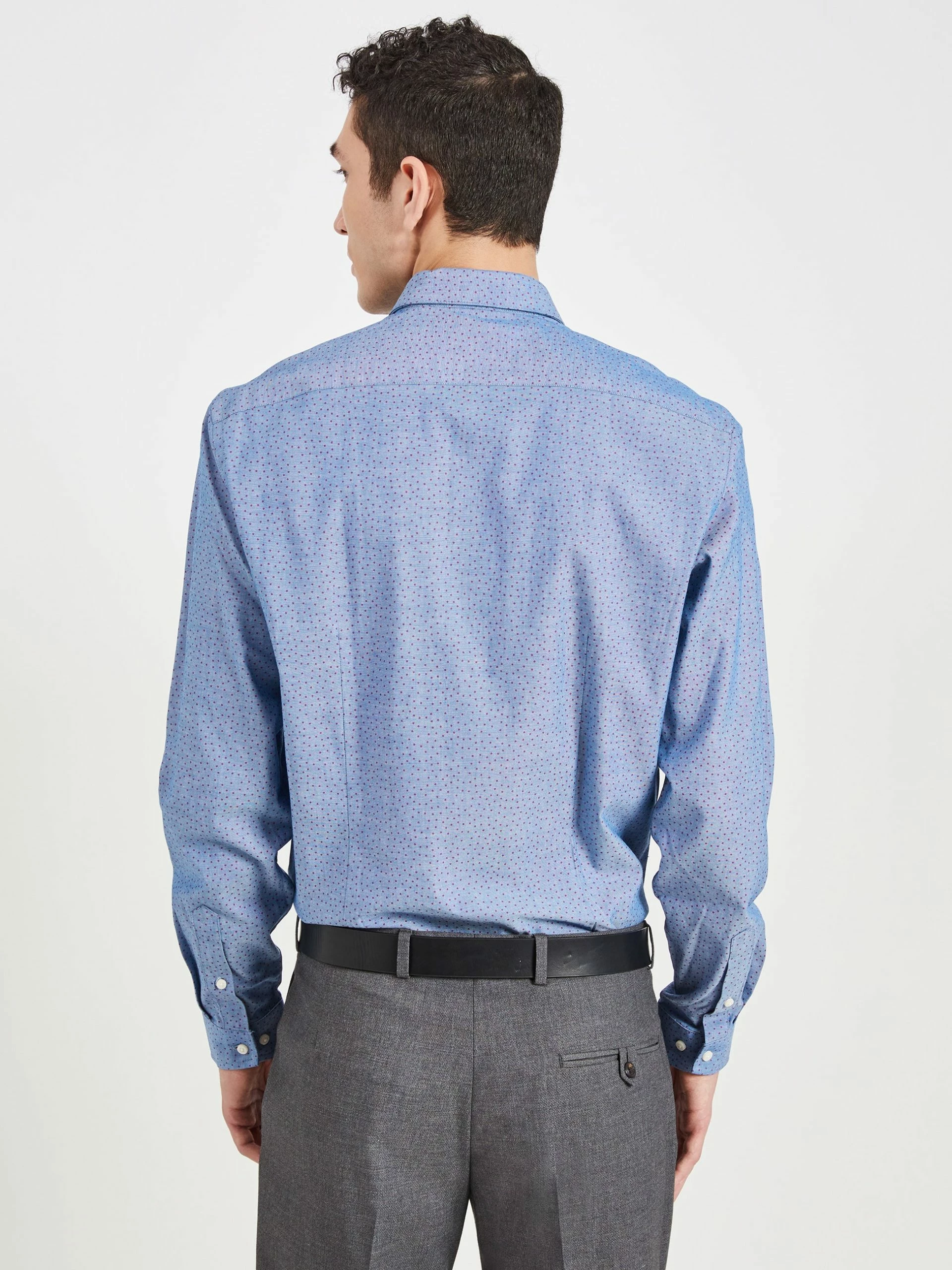 Dobby Print Slim Fit Dress Shirt - Dark Teal 5 Dobby Print Slim Fit Dress Shirt - Dark Teal - Image 5