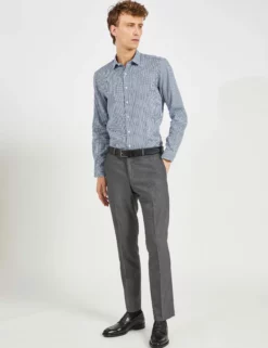 Dobby Ginghan Slim Fit Dress Shirt - Dark Teal -clothing Shop 33HBS5919 319 DARKTEAL 1 scaled