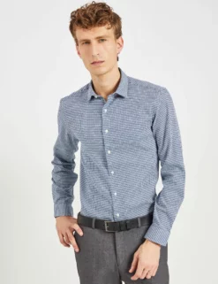 Dobby Ginghan Slim Fit Dress Shirt - Dark Teal -clothing Shop 33HBS5919 319 DARKTEAL 2 scaled