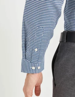 Dobby Ginghan Slim Fit Dress Shirt - Dark Teal -clothing Shop 33HBS5919 319 DARKTEAL 5 scaled