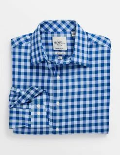 Twill Check Slim Fit Dress Shirt - Teal/Blue