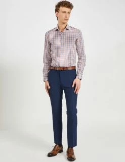 Dobby Check Slim Fit Dress Shirt - Spice/Navy -clothing Shop 33HBS5923 210 SPICE NAVY 1 scaled