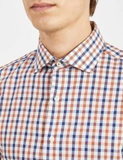 Dobby Check Slim Fit Dress Shirt - Spice/Navy -clothing Shop 33HBS5923 210 SPICE NAVY 3 scaled