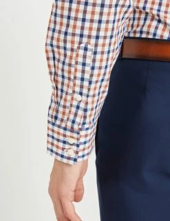 Dobby Check Slim Fit Dress Shirt - Spice/Navy -clothing Shop 33HBS5923 210 SPICE NAVY 5 scaled