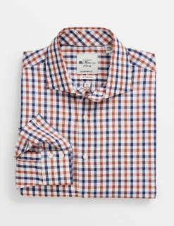 Dobby Check Slim Fit Dress Shirt - Spice/Navy