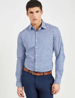 Dobby Check Slim Fit Dress Shirt - Purple/Navy -clothing Shop 33HBS5929 500 PURPLE NAVY 2 scaled