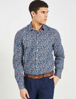 Blue & Red Floral Skinny Fit Dress Shirt - Multi -clothing Shop 33HBS5933 900 MULTI 2 scaled