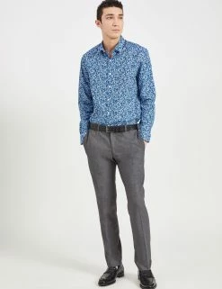 Blue Floral Skinny Fit Dress Shirt - Multi -clothing Shop 33HBS5934 900 MULTI 6 scaled