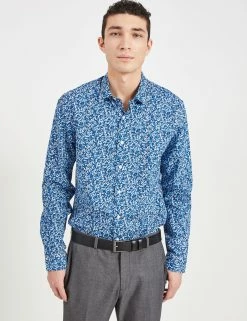 Blue Floral Skinny Fit Dress Shirt - Multi -clothing Shop 33HBS5934 900 MULTI 7 scaled