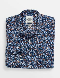 Blue & Red Floral Skinny Fit Dress Shirt - Multi
