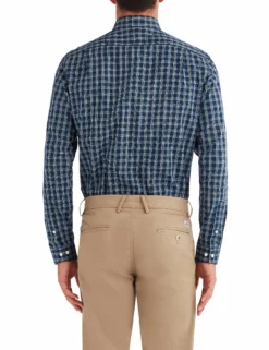 Dobby Check Slim Fit Dress Shirt - Navy -clothing Shop 33hbs3668 410 dobby check dress shirt navy back