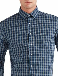 Dobby Check Slim Fit Dress Shirt - Navy