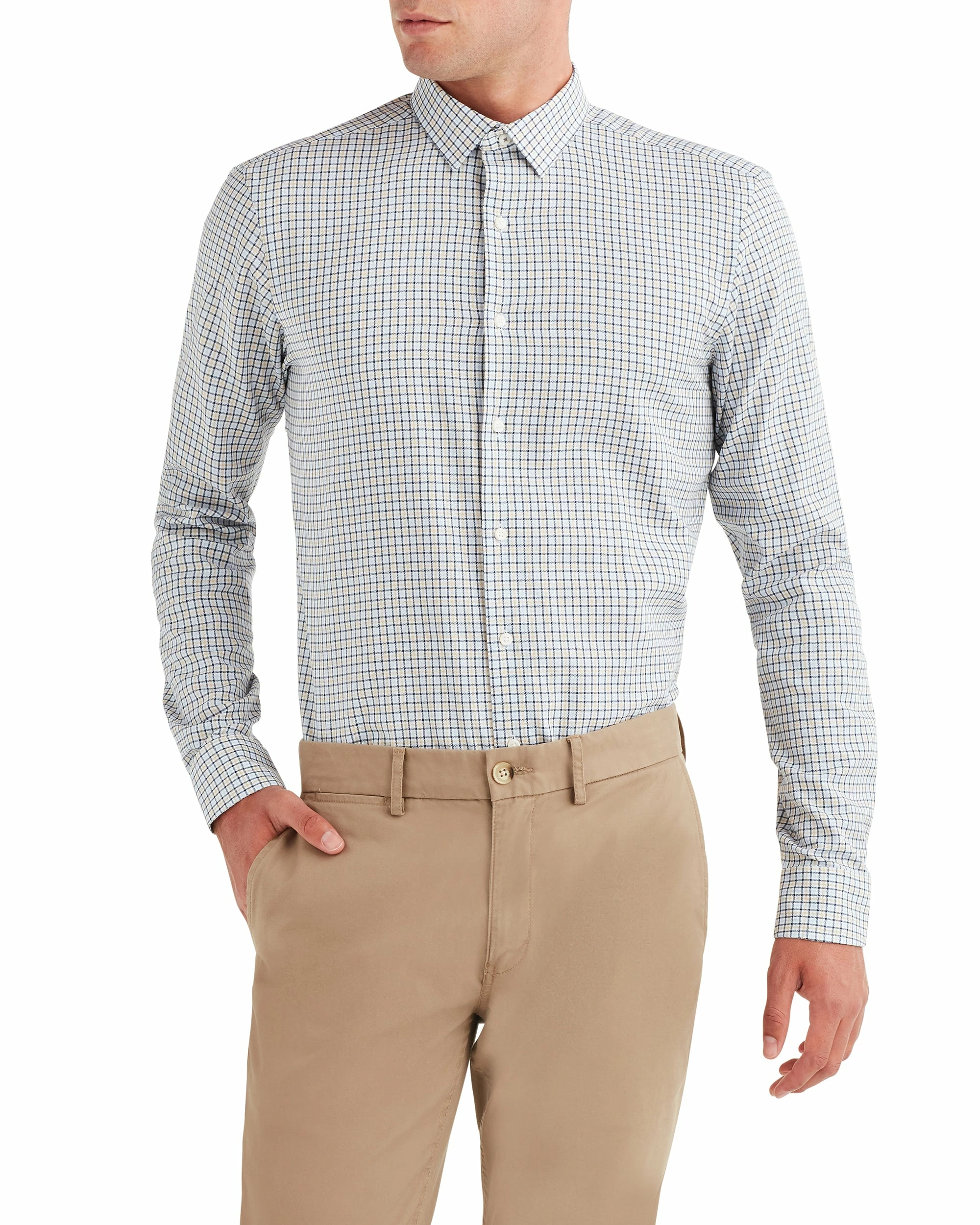 Herringbone Check Slim Fit Dress Shirt - Gold 2 Herringbone Check Slim Fit Dress Shirt - Gold - Image 2